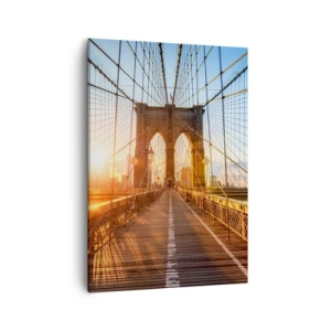 Quadro su tela - Stampe su Tela - Il ponte alla luce del tramonto con vista sulla città - 50x70cm - Sul ponte d'oro - Decorazione murale moderna per soggiorno e camera da letto ARTTOR