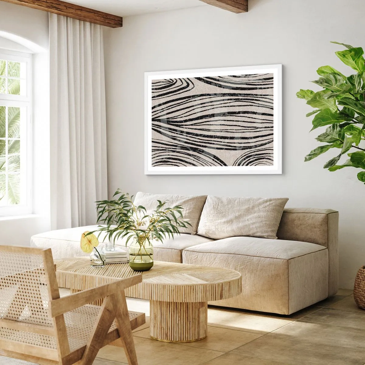 Poster in cornice bianca - Una palude di linee - 91x61 cm