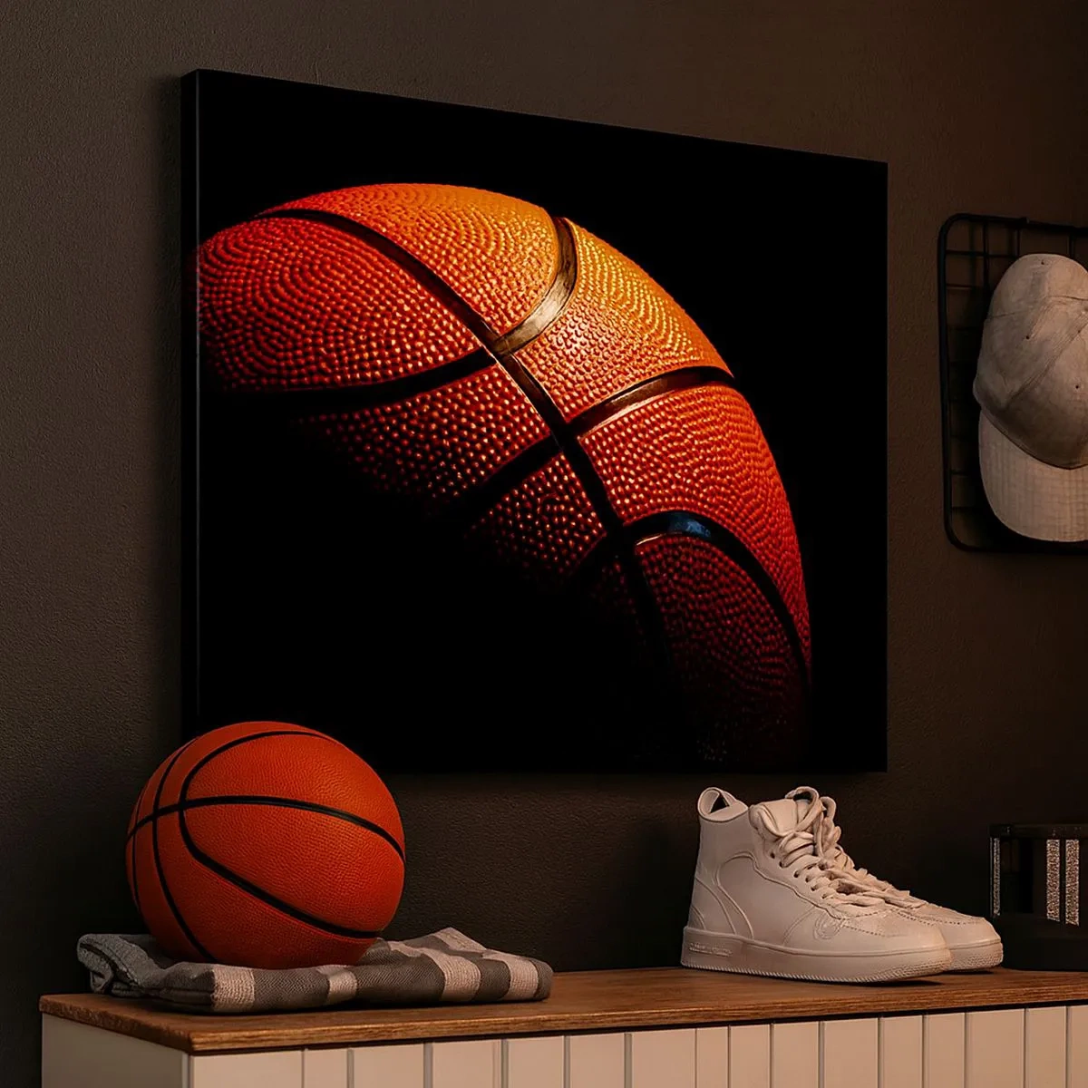 Quadro su tela - Stampe su Tela - Primo piano di un pallone da basket su sfondo nero - 70x50cm - Bella come un pianeta - Decorazione murale moderna per soggiorno e camera da letto ARTTOR