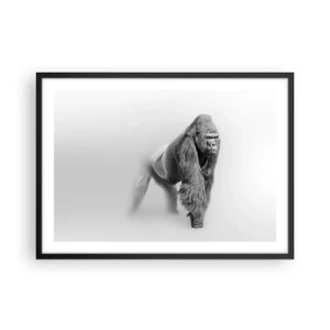Poster in cornice nera - Gorilla in toni monocromatici su sfondo bianco - 70x50cm - Sicuro della propria forza - Decorazione murale moderna per soggiorno e camera da letto ARTTOR
