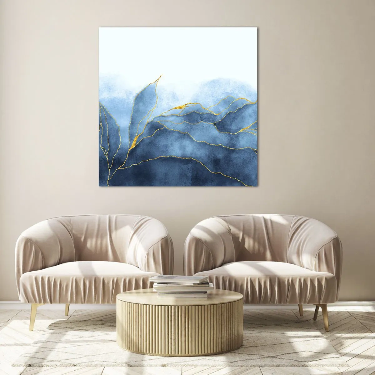 Quadro su vetro - Blu nell'oro - 30x30 cm