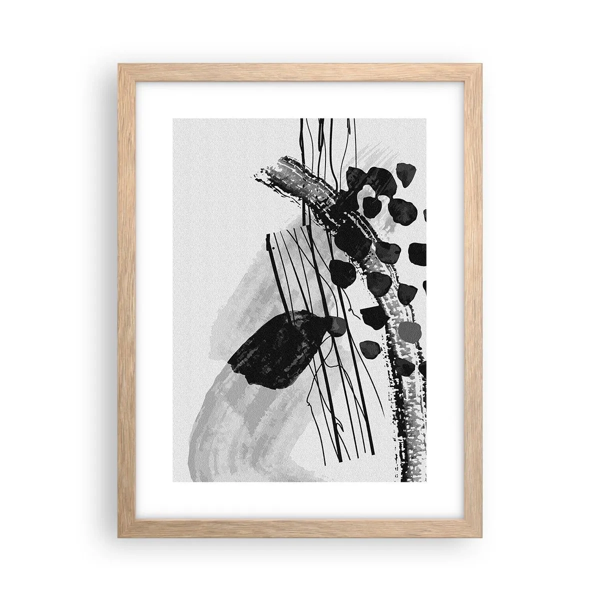 Poster in cornice rovere chiaro - Astrazione organica in bianco e nero - 30x40 cm