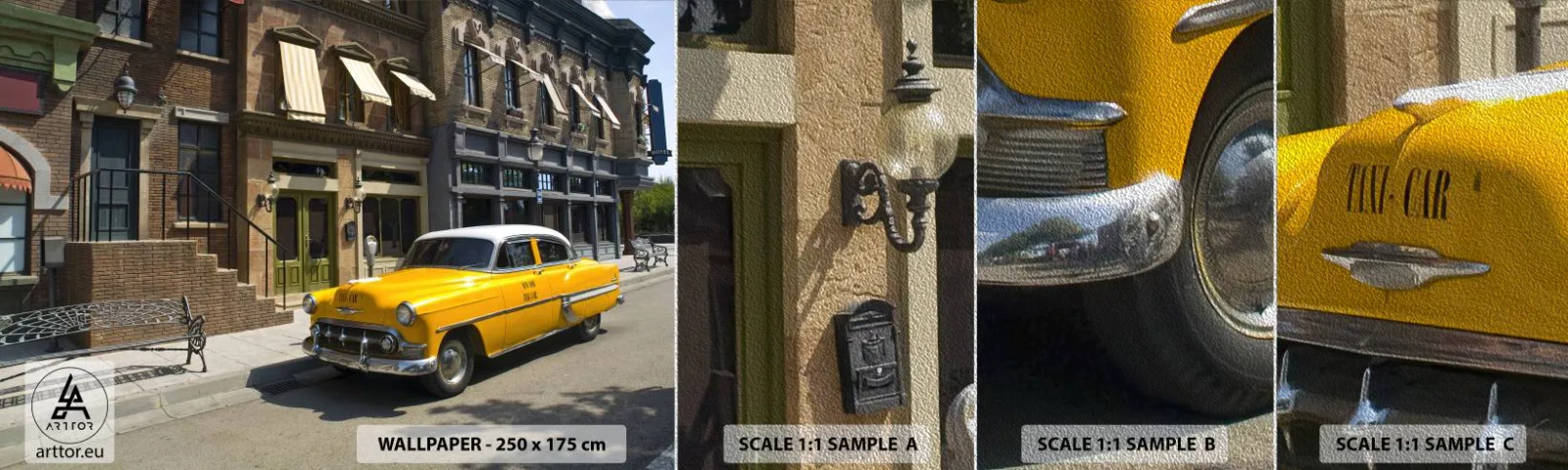 Campione di Fotomurale Premium Sand - Tanto tempo fa in America - Città, Taxi, New York - 100x30 cm