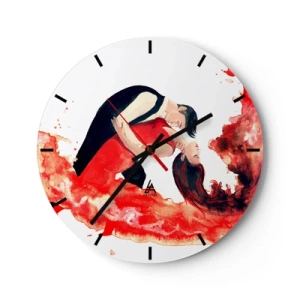 Orologio da parete - Orologio in Vetro - Una coppia che balla con colori artistici rossi - 30x30cm - Tango: un'onda di passione - Decorazione murale moderna per soggiorno, cucina e camera da letto ARTTOR