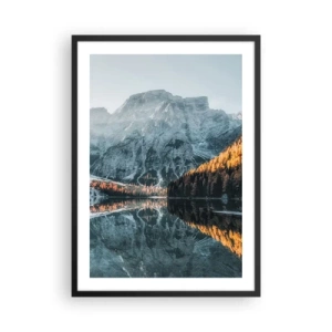 Poster in cornice nera - Paesaggio montano riflesso nel lago al tramonto - 50x70cm - Paesaggio allo specchio - Decorazione murale moderna per soggiorno e camera da letto ARTTOR