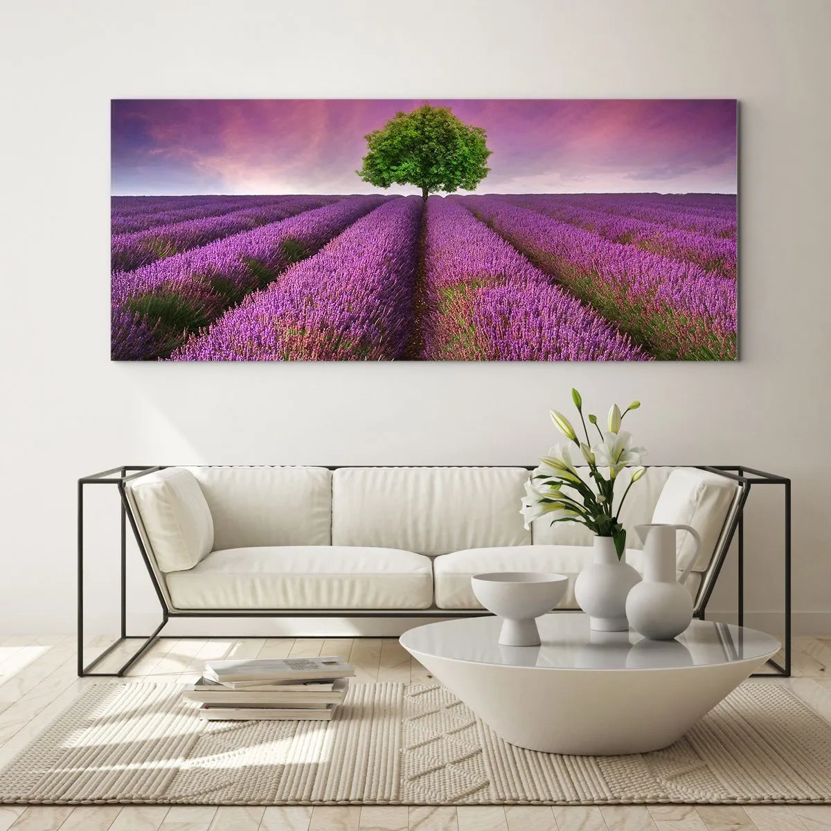 Quadro su vetro - Sui campi di lavanda - 100x40 cm