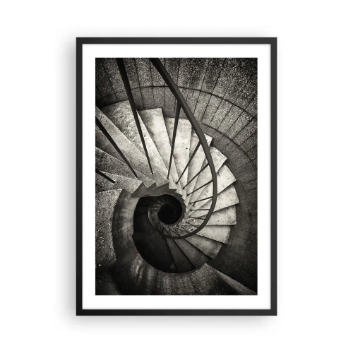 Poster in cornice nera - Fotografia in bianco e nero di una scala a chiocciola vista dall'alto - 50x70cm - Salire e scendere - Decorazione murale moderna per soggiorno e camera da letto ARTTOR