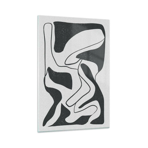 Quadro su vetro - Astrazione in bianco e nero con forme organiche - 80x120cm - Gioco astratto nel labirinto - Decorazione murale moderna per soggiorno e camera da letto ARTTOR
