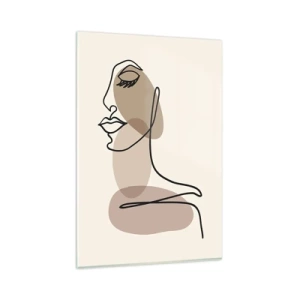 Quadro su vetro - Un profilo femminile in stile minimalista - 80x120cm - La linea sicura della bellezza - Decorazione murale moderna per soggiorno e camera da letto ARTTOR