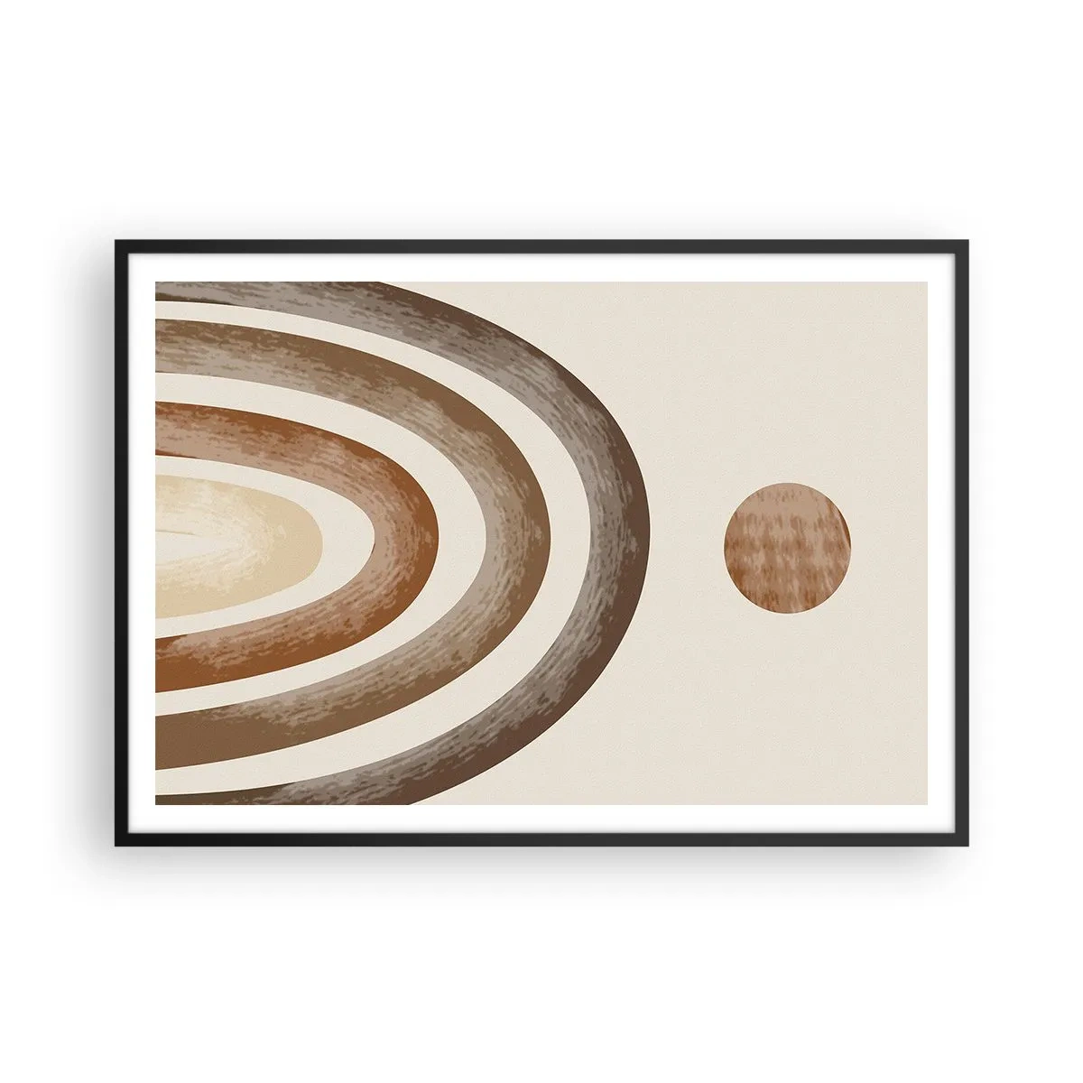 Poster in cornice nera - Motivo planetario geometrico nei toni del marrone - 100x70cm - In una galassia lontana - Decorazione murale moderna per soggiorno e camera da letto ARTTOR