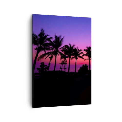 Quadro su tela - Stampe su Tela - Silhouette di palme contro un cielo al tramonto rosa-viola - 50x70cm - Sera sotto le palme - Decorazione murale moderna per soggiorno e camera da letto ARTTOR