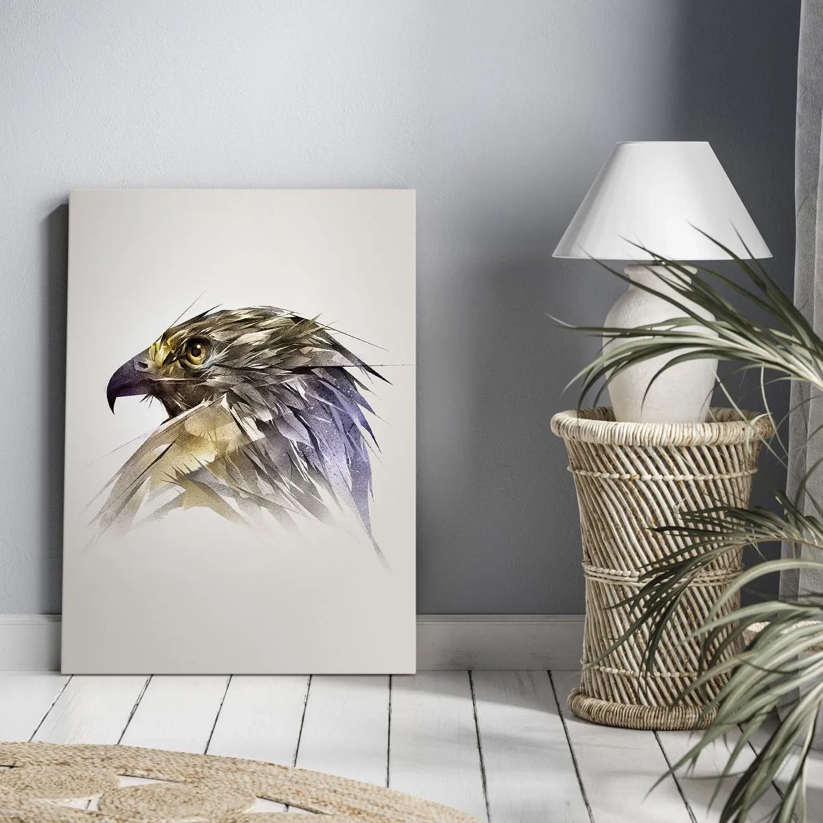 Quadro su tela - Stampe su Tela - Ritratto artistico di un'aquila in tonalità pastello - 70x100cm - Ritratto di guerriero - Decorazione murale moderna per soggiorno e camera da letto ARTTOR