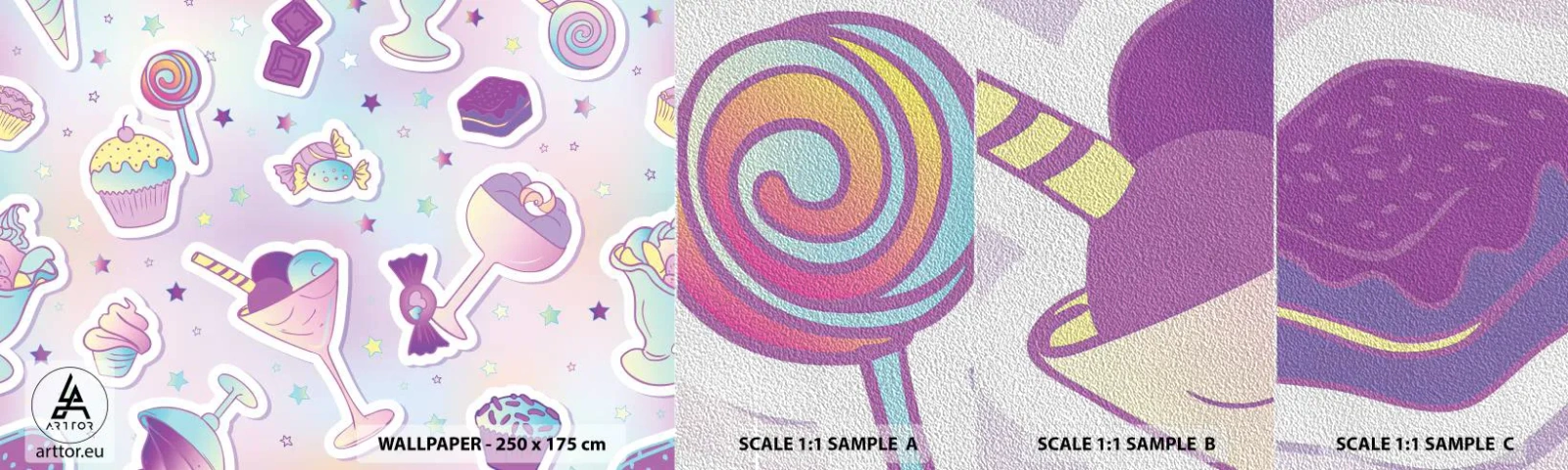 Campione di Fotomurale Premium Sand - Ogni giorno è il mio compleanno - Per bambini, Caramella, Lecca lecca - 100x30 cm