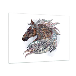 Quadro su vetro - Cavallo colorato in stile artistico con motivi geometrici - 100x70cm - Il destriero del guerriero celtico - Decorazione murale moderna per soggiorno e camera da letto ARTTOR