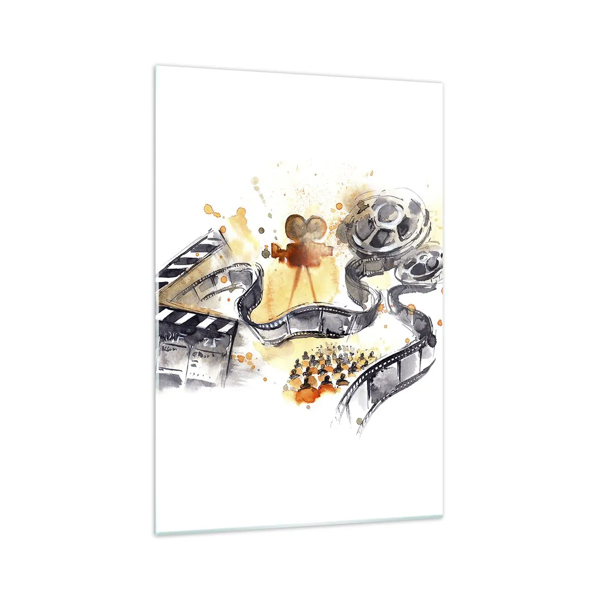 Quadro su vetro - Il simbolismo del cinema con una striscia di pellicola in un acquerello artistico - 70x100cm - Nel paese dei sogni - Decorazione murale moderna per soggiorno e camera da letto ARTTOR