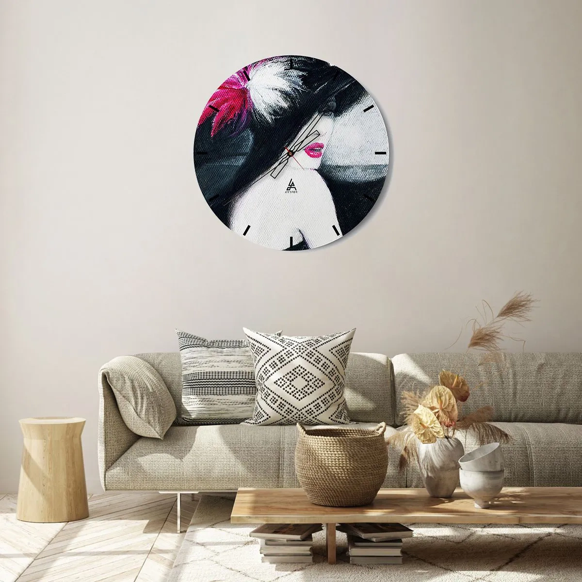 Orologio da parete - Orologio in Vetro - Figura elegante con cappello e decorazione rossa - 30x30cm - Sempre un mistero - Decorazione murale moderna per soggiorno, cucina e camera da letto ARTTOR