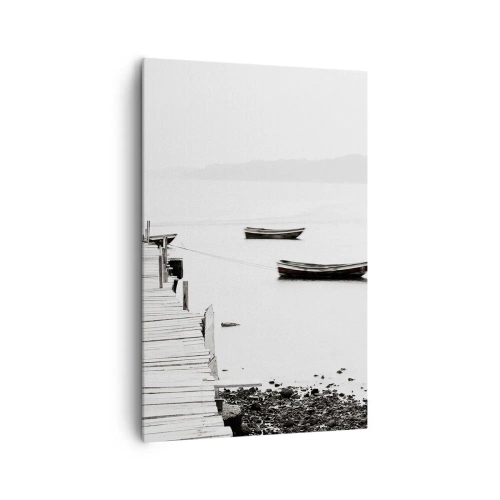 Quadro su tela - Stampe su Tela - Molo di legno e barche in acque calme - 80x120cm - Sull'acqua silenziosa e pura - Decorazione murale moderna per soggiorno e camera da letto ARTTOR