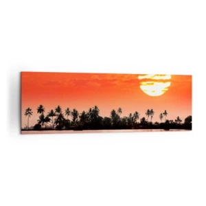 Quadro su tela - Stampe su Tela - Tramonto tropicale con una barca e palme sullo sfondo - 160x50cm - La calma dei tropici al tramonto - Decorazione murale moderna per soggiorno e camera da letto ARTTOR