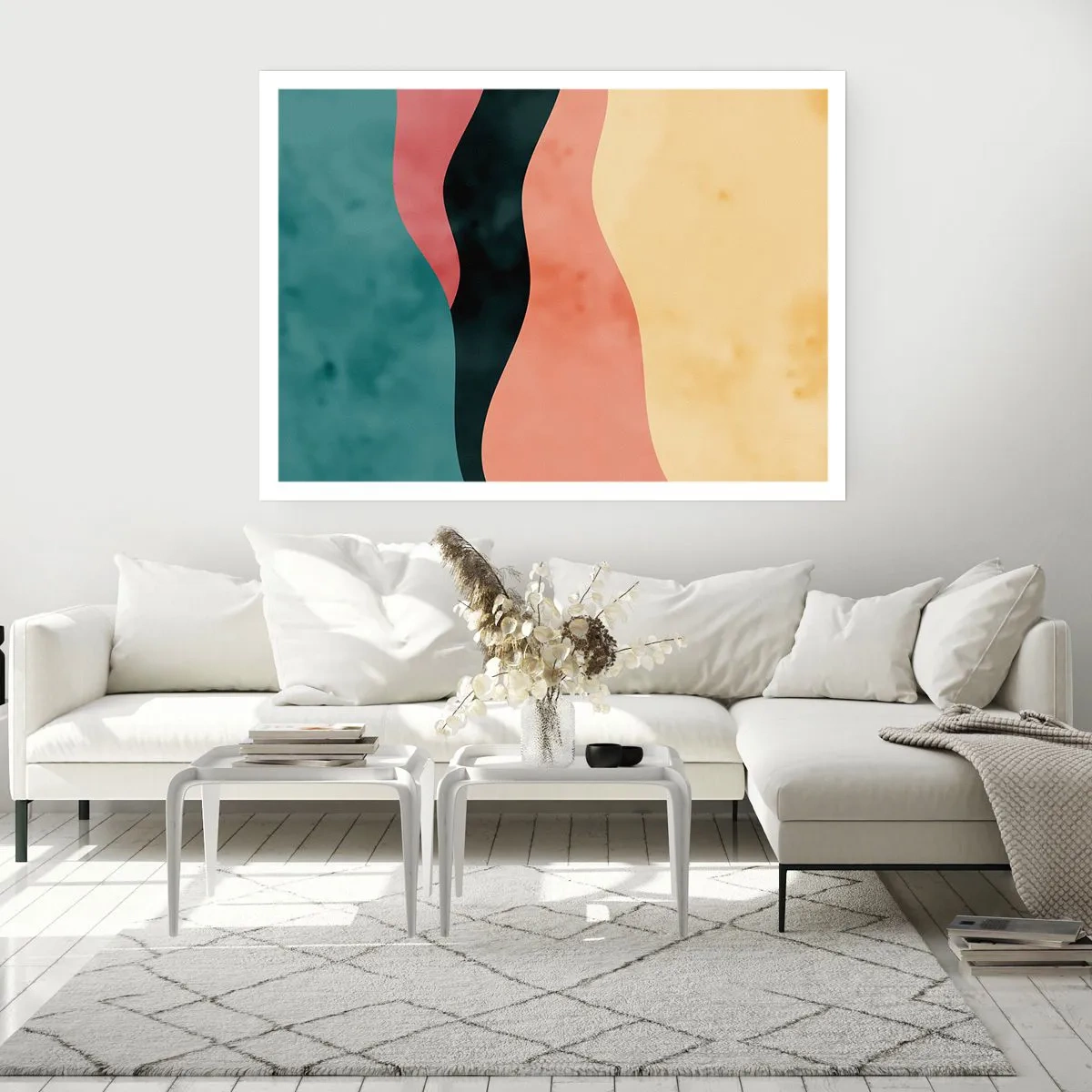 Poster - Onde astratte in colori pastello - 100x70cm - Difformità conforme - Decorazione murale moderna per soggiorno e camera da letto ARTTOR