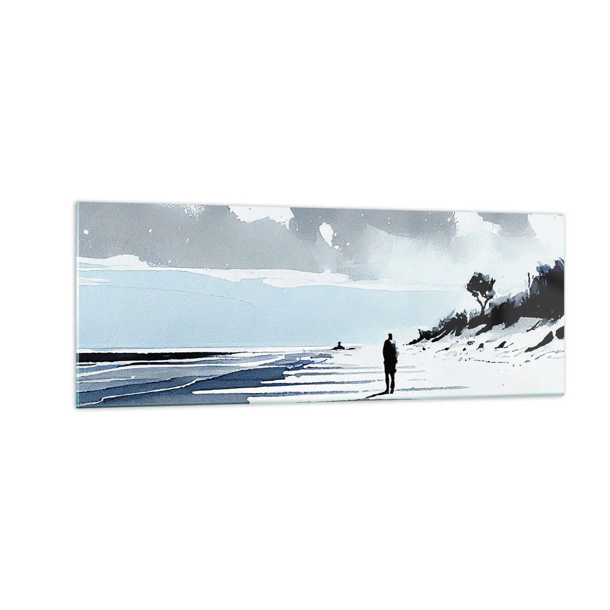 Quadro su vetro - Una figura solitaria che cammina su una spiaggia deserta - 140x50cm - Solo con se stesso - Decorazione murale moderna per soggiorno e camera da letto ARTTOR