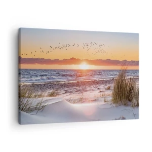 Quadro su tela - Stampe su Tela - Tramonto sul mare con vista sulle dune - 70x50cm - Paesaggio orizzontale - Decorazione murale moderna per soggiorno e camera da letto ARTTOR