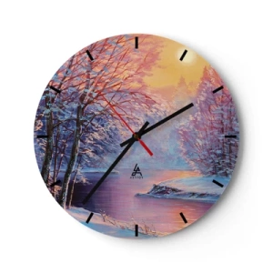 Orologio da parete - Orologio in Vetro - Paesaggio invernale con un fiume al tramonto - 30x30cm - I colori dell'inverno - Decorazione murale moderna per soggiorno, cucina e camera da letto ARTTOR