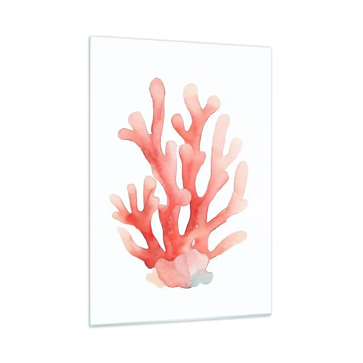Quadro su vetro - Acquerello corallo rosa su sfondo bianco - 50x70cm - Corallo color corallo - Decorazione murale moderna per soggiorno e camera da letto ARTTOR