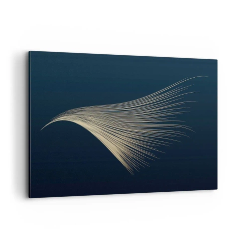 Quadro su tela - Stampe su Tela - Una delicata linea simile a una piuma su uno sfondo blu navy - 100x70cm - Come un capello d'angelo - Decorazione murale moderna per soggiorno e camera da letto ARTTOR