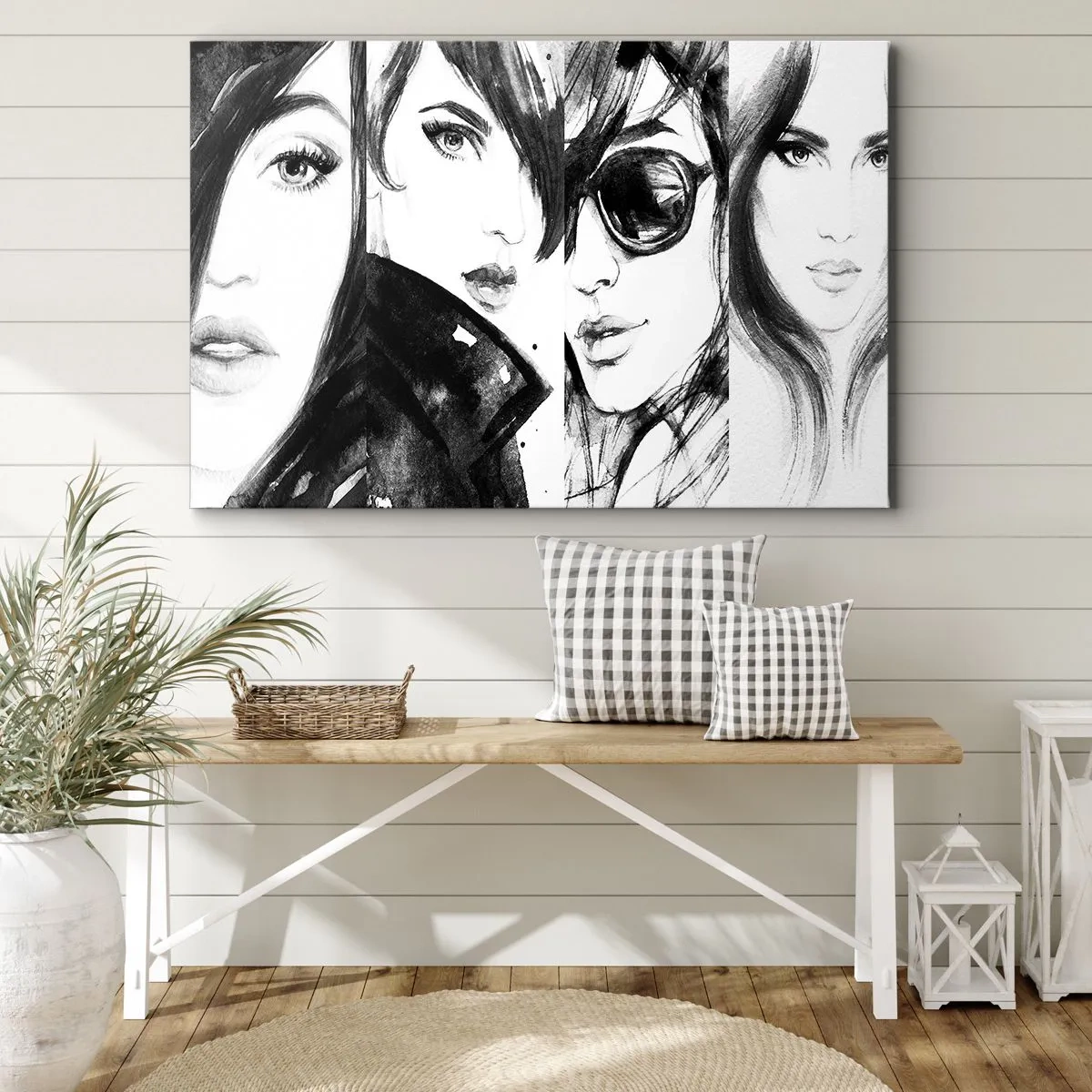 Quadro su tela - Stampe su Tela - Ritratti eleganti di donne in toni monocromatici - 120x80cm - Bellezza moltiplicata - Decorazione murale moderna per soggiorno e camera da letto ARTTOR