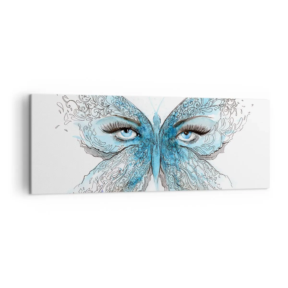 Quadro su tela - Stampe su Tela - Acquerello artistico di una farfalla con gli occhi azzurri - 140x50cm - Argo azzurro - Decorazione murale moderna per soggiorno e camera da letto ARTTOR