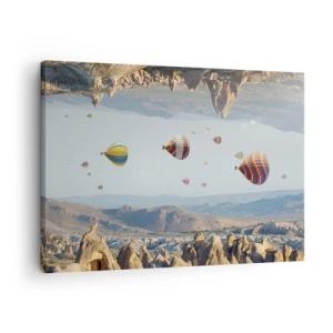 Quadro su tela - Stampe su Tela - Palloncini colorati su un paesaggio roccioso - 70x50cm - Qui tutto è possibile - Decorazione murale moderna per soggiorno e camera da letto ARTTOR
