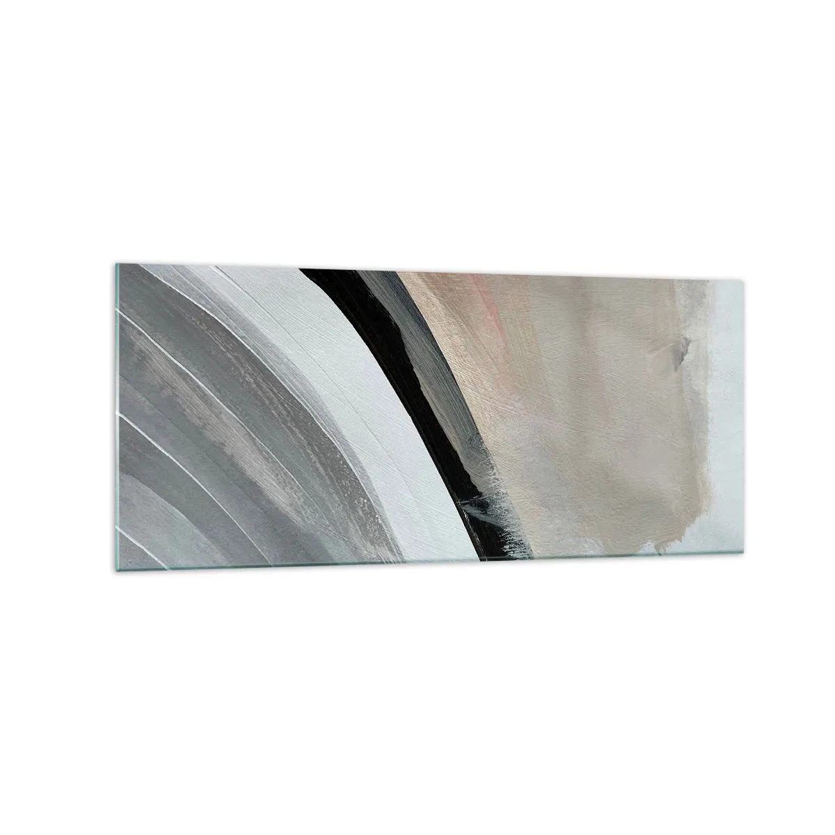 Quadro su vetro - Arco astratto nei toni del nero, grigio e beige - 120x50cm - Composizione: arco di nero e grigio - Decorazione murale moderna per soggiorno e camera da letto ARTTOR
