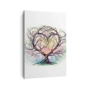 Quadro su tela - Stampe su Tela - Un albero a forma di cuore su uno sfondo di delicati colori pastello - 70x100cm - Insieme contro le tempeste - Decorazione murale moderna per soggiorno e camera da letto ARTTOR