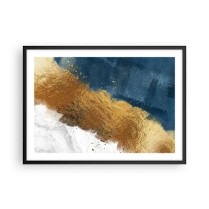 Poster in cornice nera - Una composizione astratta nei toni dell'oro, del blu e del bianco. - 70x50cm - I colori dell'estate - Decorazione murale moderna per soggiorno e camera da letto ARTTOR