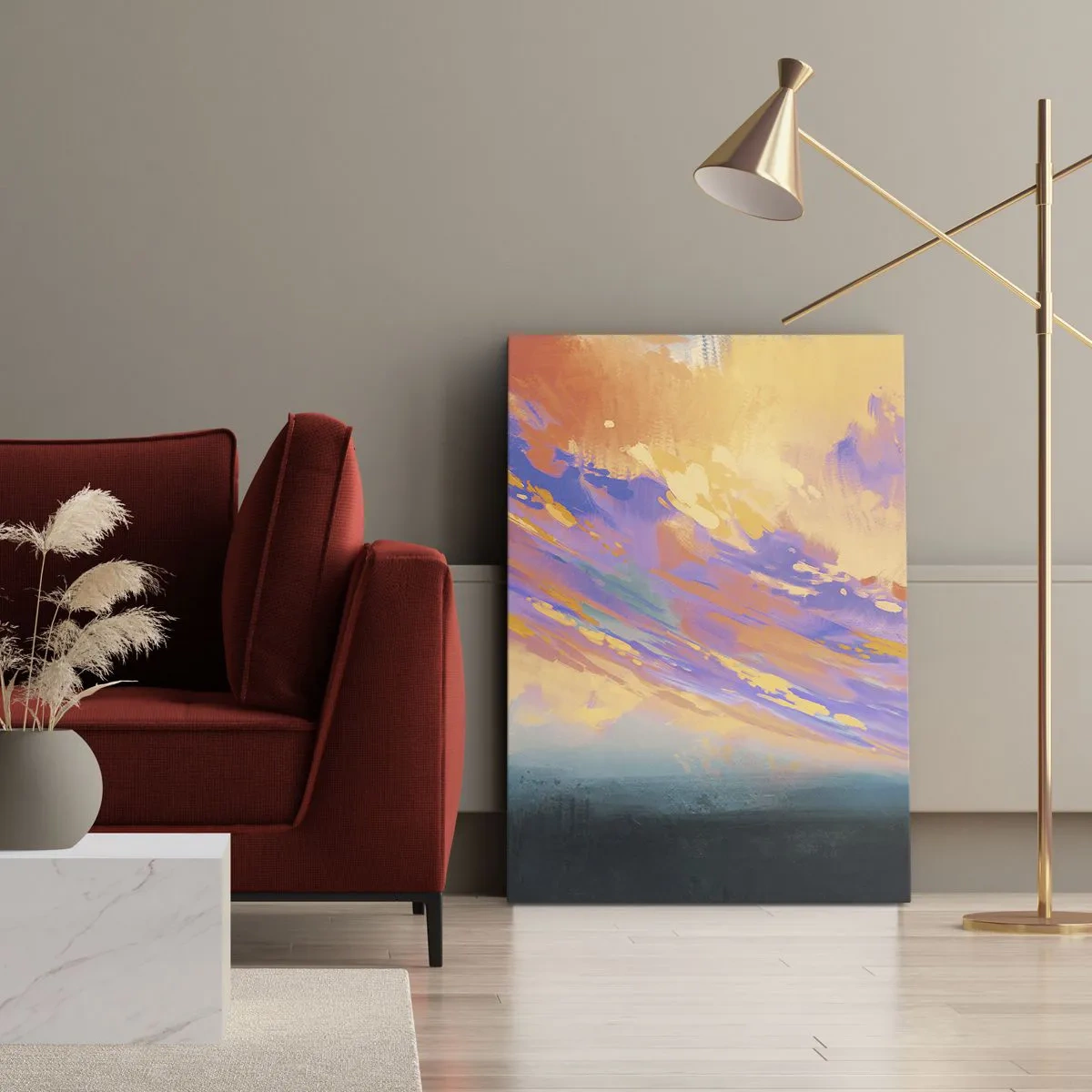 Quadro su tela - Stampe su Tela - Una scena dinamica con figure contro un cielo colorato al tramonto - 80x120cm - Forza di attrazione - Decorazione murale moderna per soggiorno e camera da letto ARTTOR