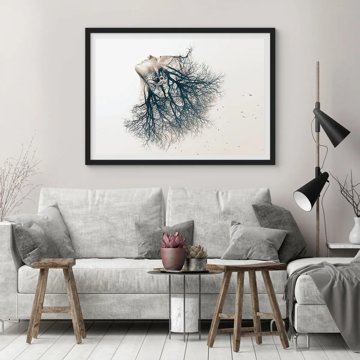 Poster in cornice nera - In ascolto del sussurro dell'albero - 91x61 cm