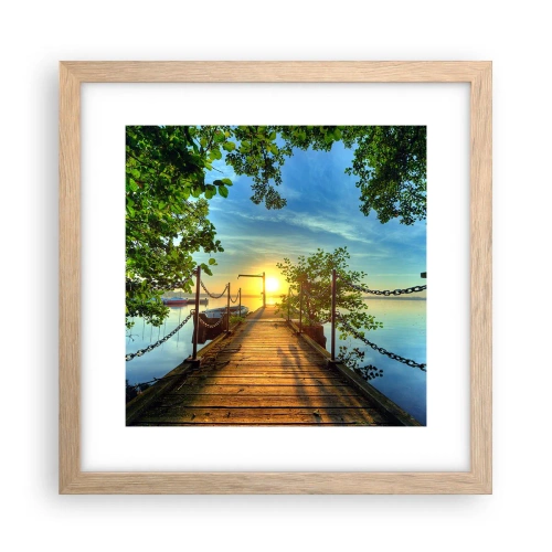 Poster in cornice rovere chiaro - Tramonto sul lago - 30x30 cm