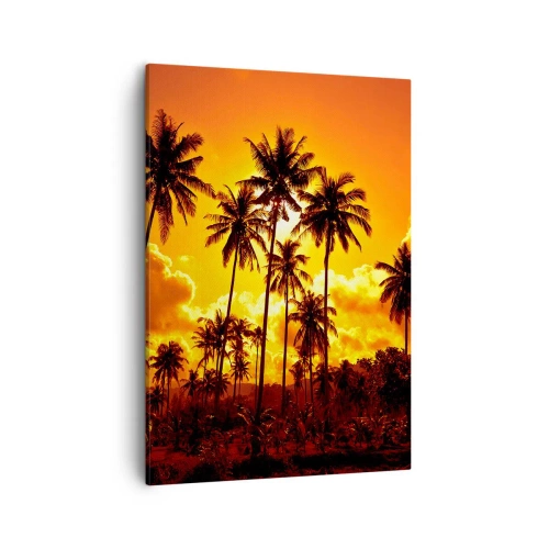 Quadro su tela - Stampe su Tela - Palme contro un cielo dorato durante un tramonto tropicale - 50x70cm - Bruciano i monti, bruciano i boschi - Decorazione murale moderna per soggiorno e camera da letto ARTTOR