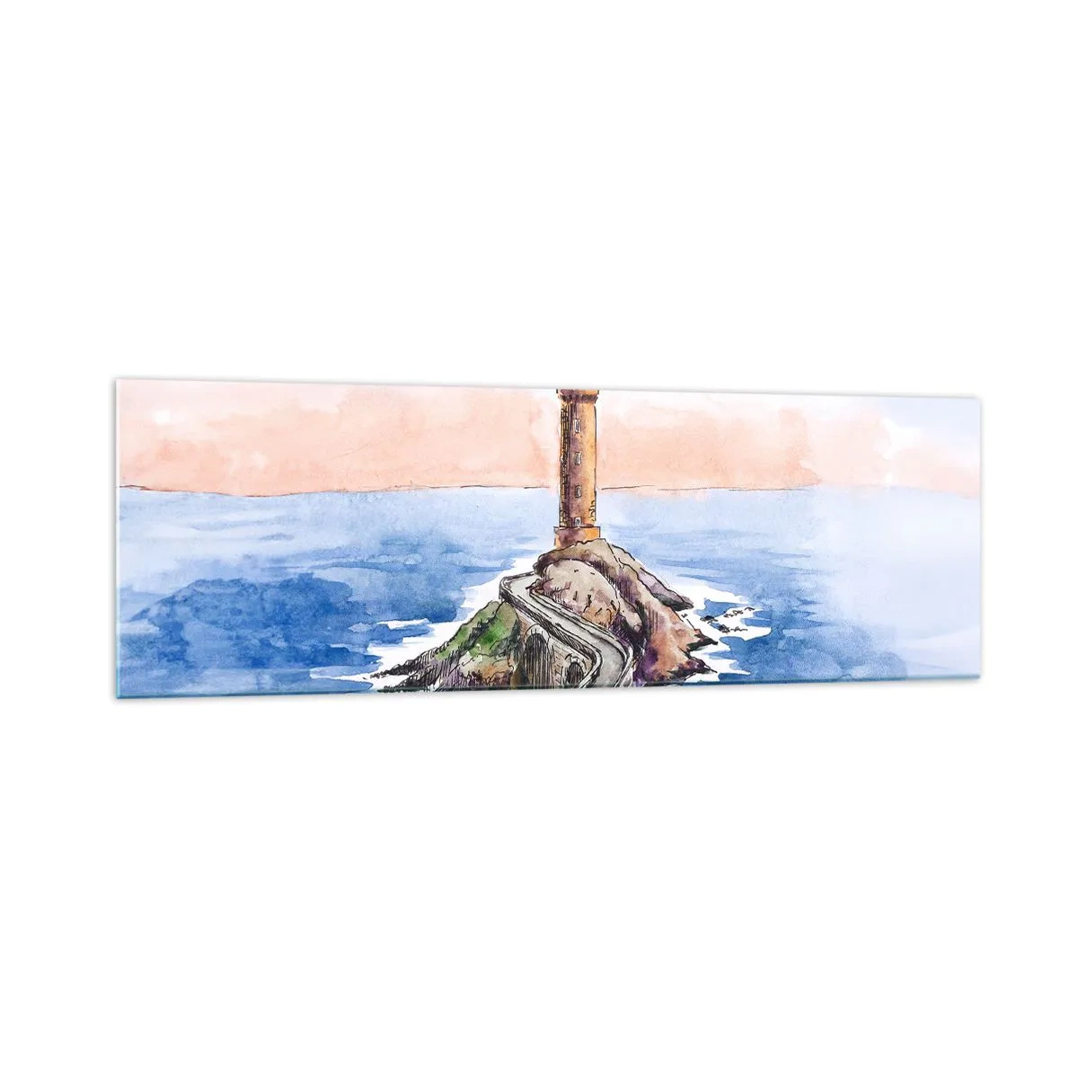 Quadro su vetro - Un faro su una costa rocciosa - 160x50cm - Rivolto verso il mare - Decorazione murale moderna per soggiorno e camera da letto ARTTOR