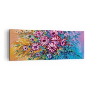 Quadro su tela - Stampe su Tela - Fiori colorati in un bouquet su uno sfondo color pastello - 140x50cm - L'energia della vita - Decorazione murale moderna per soggiorno e camera da letto ARTTOR