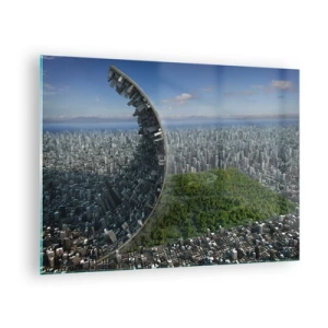 Quadro su vetro - Una città con uno spettacolare effetto di rifrazione spaziale - 70x50cm - La natura è eterna - Decorazione murale moderna per soggiorno e camera da letto ARTTOR