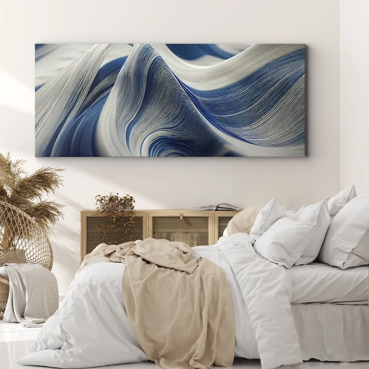Quadro su tela - Stampe su Tela - Fluidità di blu e di bianco - 100x40 cm