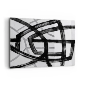 Quadro su tela - Stampe su Tela - Linee astratte in bianco e nero che si intersecano su uno sfondo chiaro - 100x70cm - Costruendo la profondità - Decorazione murale moderna per soggiorno e camera da letto ARTTOR