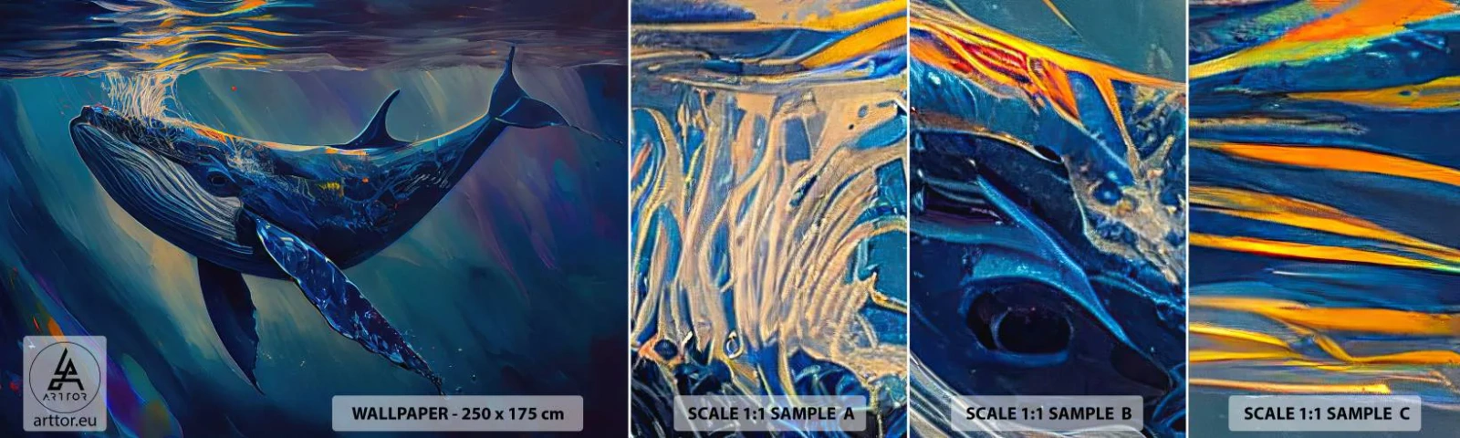 Campione di Fotomurale Adesivo Deluxe Sticker - Benvenuti nel mio mondo - Balena, Oceano, Sott'acqua - 100x30 cm