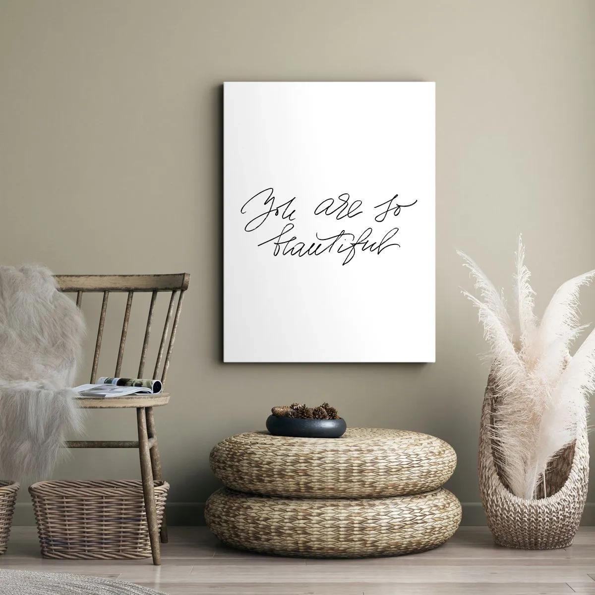 Quadro su tela - Stampe su Tela - Scritta in bianco e nero "Sei così bella" - 50x70cm - Davvero, credimi... - Decorazione murale moderna per soggiorno e camera da letto ARTTOR