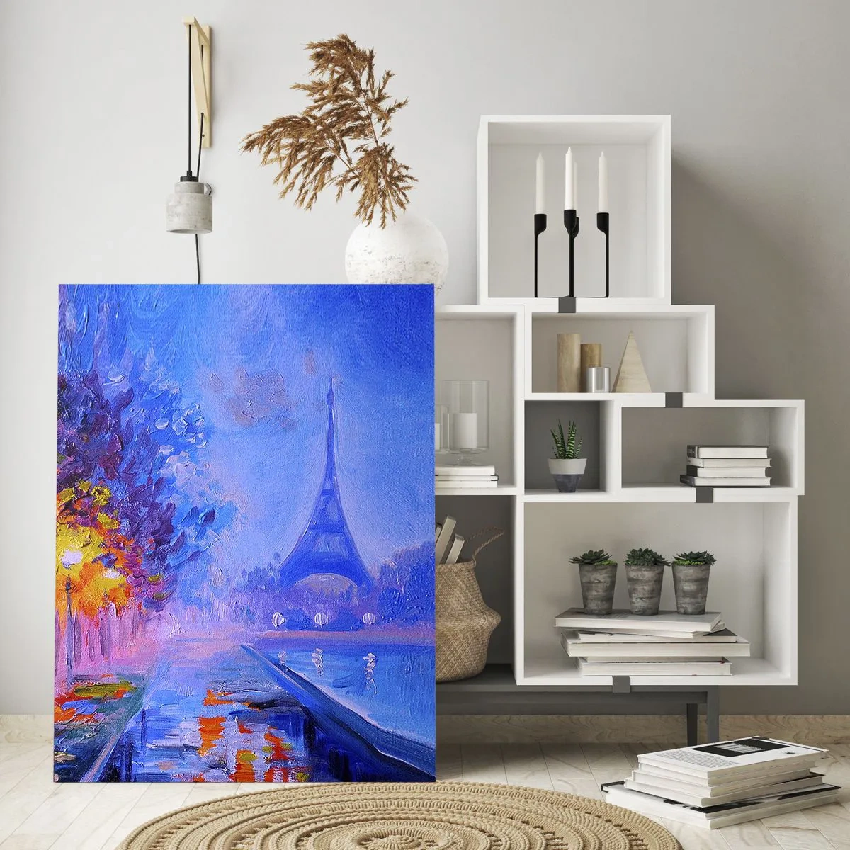 Quadro su vetro - Un viale con lampioni a Parigi con la Torre Eiffel sullo sfondo - 80x120cm - Passeggiata da sogno - Decorazione murale moderna per soggiorno e camera da letto ARTTOR