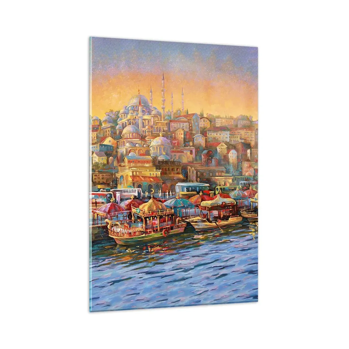 Quadro su vetro - Panorama pittoresco di Istanbul con vista sulla baia e sulla città - 80x120cm - Racconto da Istanbul - Decorazione murale moderna per soggiorno e camera da letto ARTTOR