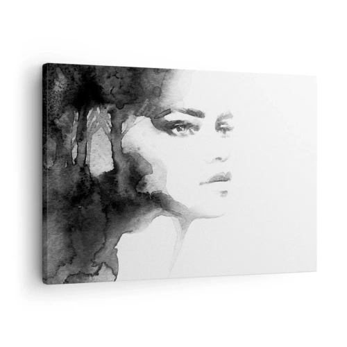 Quadro su tela - Stampe su Tela - Un sottile ritratto di una donna nei toni del bianco e nero - 70x50cm - Fatta di mistero e di nebbia - Decorazione murale moderna per soggiorno e camera da letto ARTTOR