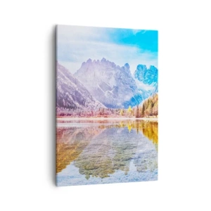 Quadro su tela - Stampe su Tela - Paesaggio montano autunnale con lago - 50x70cm - E nei monti è già autunno - Decorazione murale moderna per soggiorno e camera da letto ARTTOR