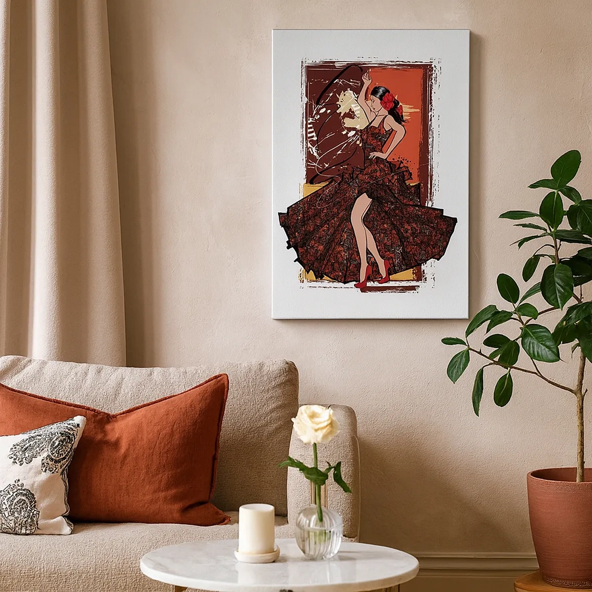 Quadro su tela - Stampe su Tela - Una ballerina in un abito rosso e nero su uno sfondo artistico - 50x70cm - Al ritmo del cuore - Decorazione murale moderna per soggiorno e camera da letto ARTTOR